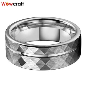 8mm Tungsten Wedding Band Ring Faceted Cut Brushed Comfort Fit