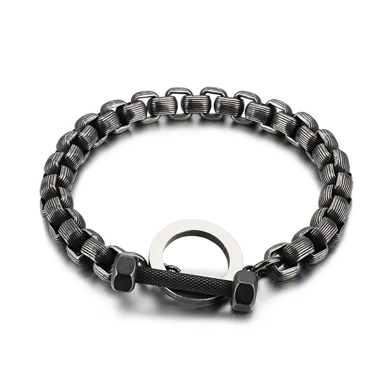 8mm Wide Stainless Steel Men Bracelet with O-shaped Buckle Link