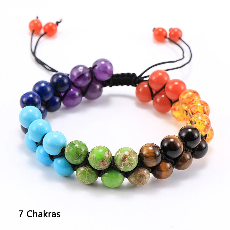 8mm Chakras Bracelet Healing Balance Beads 2 Layers Reiki Prayer Yoga Bangle