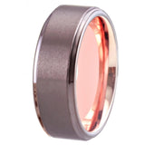 8mm Gunmetal Tungsten Ring Rose Golden Wedding Band