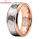 8mm Tungsten Carbide Ring Hammered Beveled Edges Brushed Finish