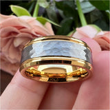 8mm Tungsten Carbide Ring Hammered Beveled Edges Brushed Finish