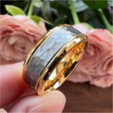 8mm Tungsten Carbide Ring Hammered Beveled Edges Brushed Finish