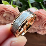 8mm Tungsten Carbide Ring Hammered Beveled Edges Brushed Finish