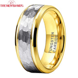 8mm Tungsten Carbide Ring Hammered Beveled Edges Brushed Finish