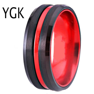 8mm Tungsten Wedding Ring Set Red Anodized Aluminum Men's Anniversary Ring