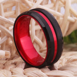 8mm Tungsten Wedding Ring Set Red Anodized Aluminum Men's Anniversary Ring