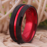 8mm Tungsten Wedding Ring Set Red Anodized Aluminum Men's Anniversary Ring
