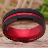 8mm Tungsten Wedding Ring Set Red Anodized Aluminum Men's Anniversary Ring