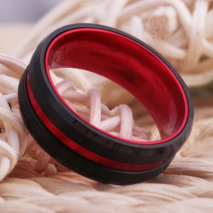8mm Tungsten Wedding Ring Set Red Anodized Aluminum Men's Anniversary Ring