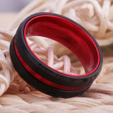 8mm Tungsten Wedding Ring Set Red Anodized Aluminum Men's Anniversary Ring