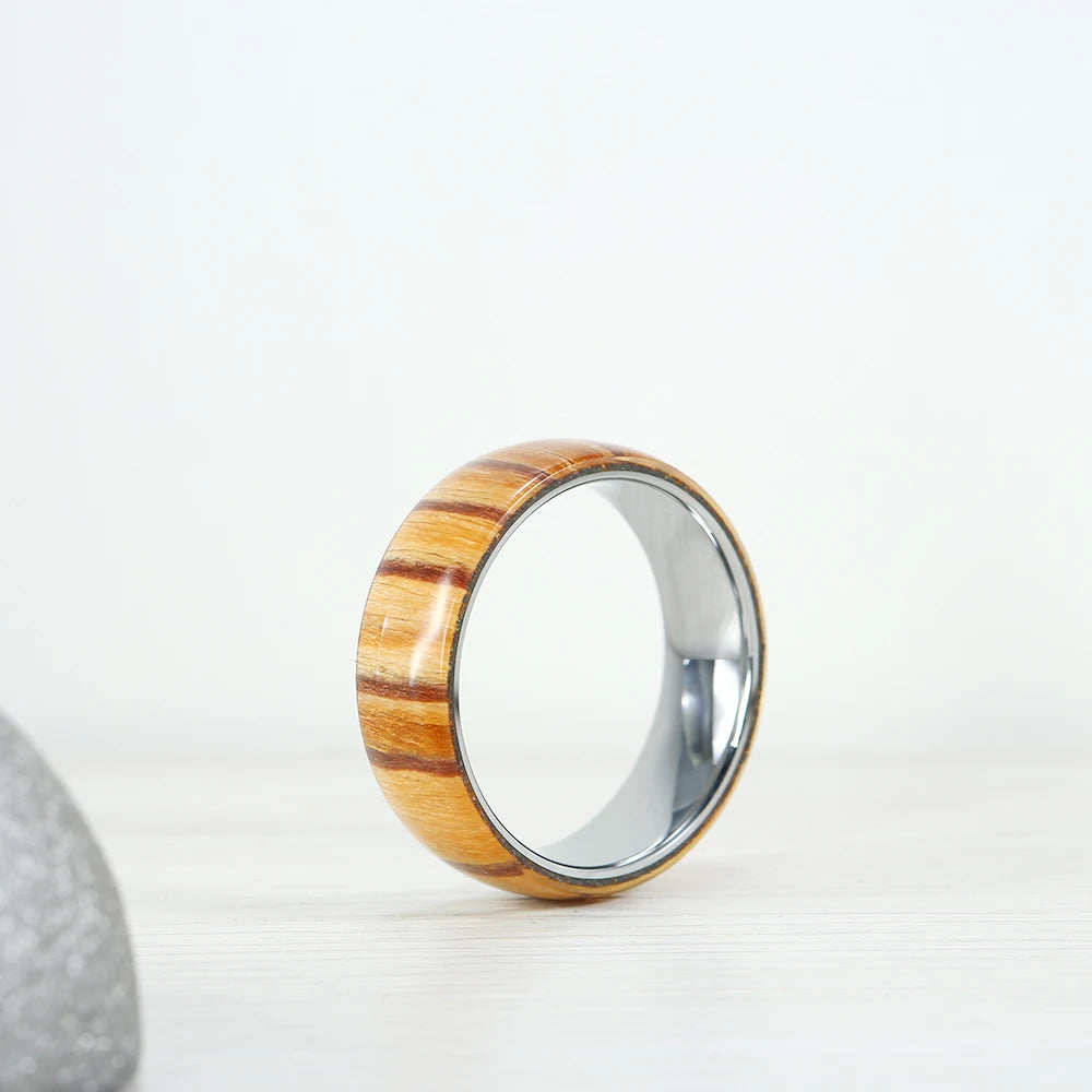 8mm Wood Ring Tungsten Carbide Wedding Band Size 8-13