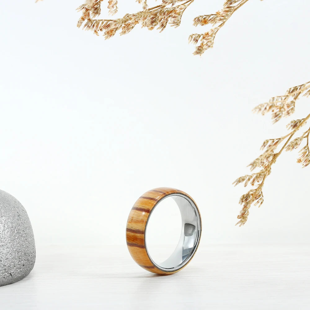 8mm Wood Ring Tungsten Carbide Wedding Band Size 8-13