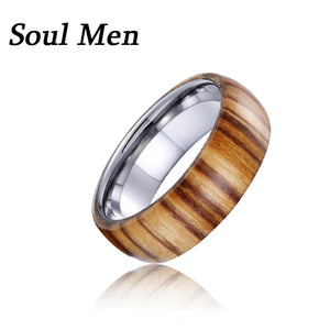 8mm Wood Ring Tungsten Carbide Wedding Band Size 8-13