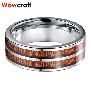 8mm Koa Wood Inlay Tungsten Rings Wedding Bands Polished Comfort Fit