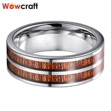 8mm Koa Wood Inlay Tungsten Rings Wedding Bands Polished Comfort Fit