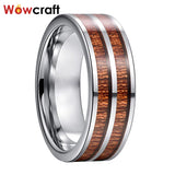 8mm Koa Wood Inlay Tungsten Rings Wedding Bands Polished Comfort Fit