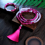 8mm Rose Red Agate Beads Japamala Necklace Meditation Yoga Therapy Set