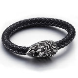 8mm Lion Clasp Braided Leather Bracelet Men Unisex