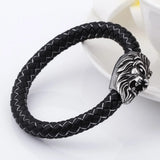 8mm Lion Clasp Braided Leather Bracelet Men Unisex