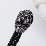 8mm Lion Clasp Braided Leather Bracelet Men Unisex