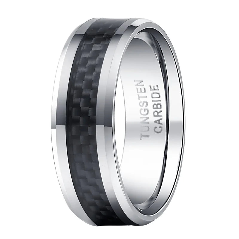 8mm Tungsten Carbon Fiber Wedding Band Anniversary Date Size 8-13