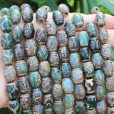 8pcs 10x14mm Green Agate Ancient Tibet Dzi Beads for DIY Jewelry Making
