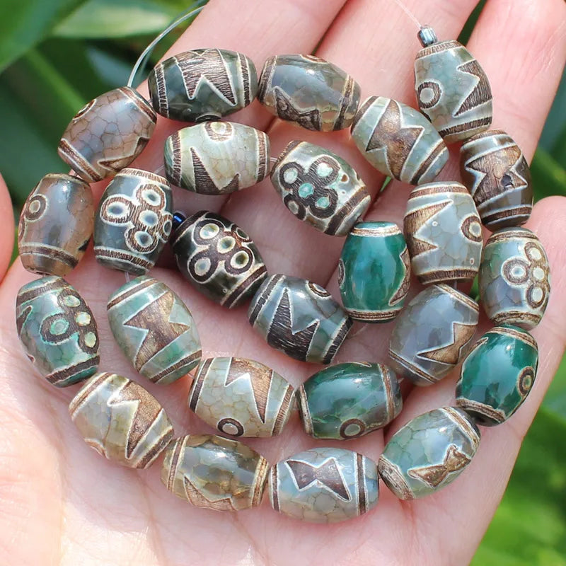 8pcs 10x14mm Green Agate Ancient Tibet Dzi Beads for DIY Jewelry Making
