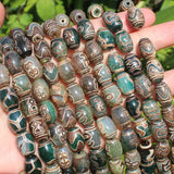 8pcs 10x14mm Green Agate Ancient Tibet Dzi Beads for DIY Jewelry Making