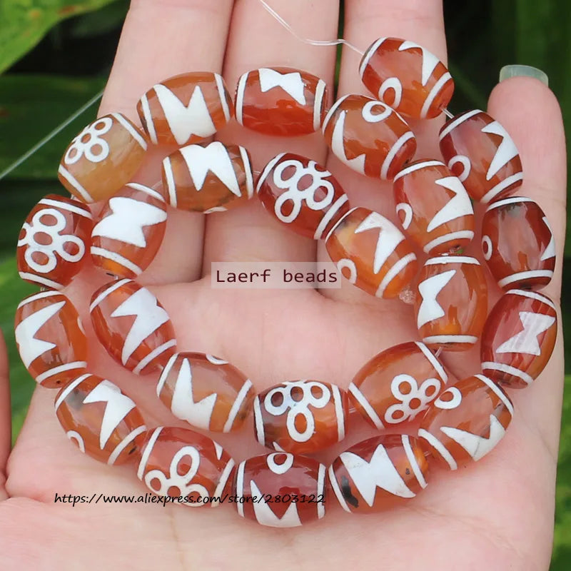 8pcs 10x14mm Red Agate Tibet Dzi Beads for DIY Jewelry Making