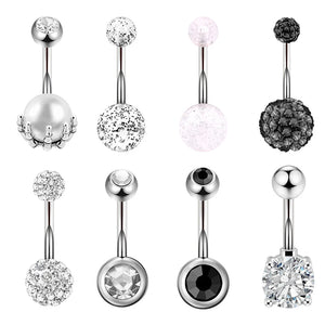 8pcs 14G Navel Belly Piercing Surgical Steel CZ Body Jewelry