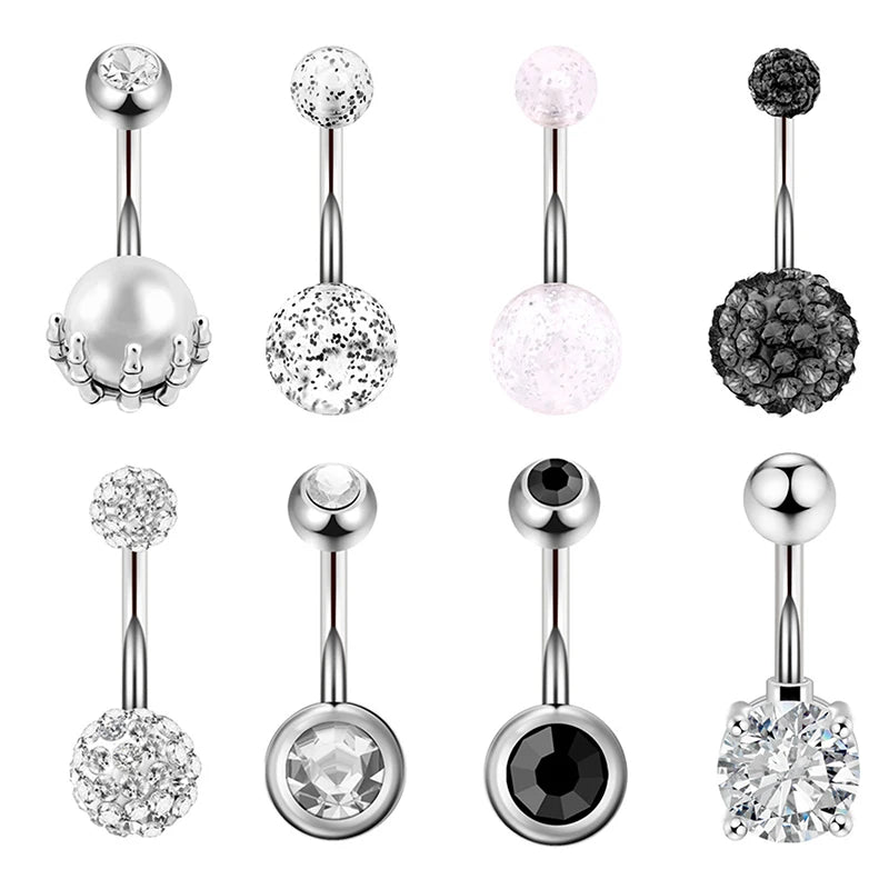 8pcs 14G Navel Belly Piercing Surgical Steel CZ Body Jewelry