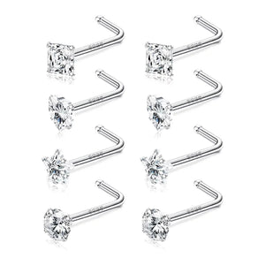 8pcs 20G 925 Sterling Silver Nose Rings & Studs with CZ Zircon