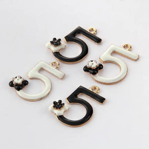 8pcs Flower Number Five 5 Enamel Charms for Jewelry Making
