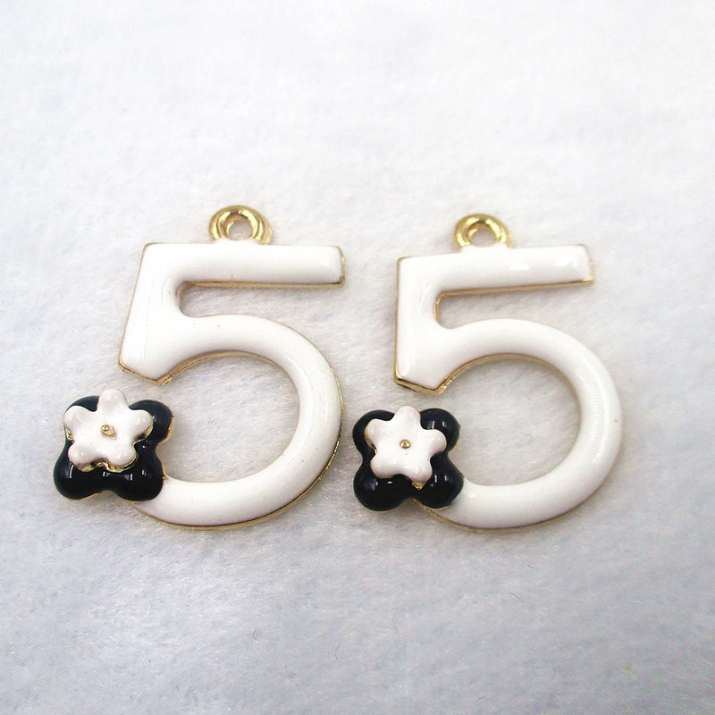 8pcs Flower Number Five 5 Enamel Charms for Jewelry Making