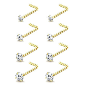 8pcs 925 Sterling Silver CZ Nose Rings 20G L Shape Women Nose Piercing Jewelry