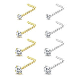 8pcs 925 Sterling Silver CZ Nose Rings 20G L Shape Women Nose Piercing Jewelry