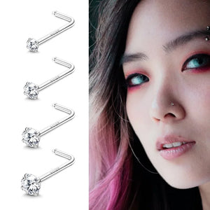 8pcs 925 Sterling Silver CZ Nose Rings 20G L Shape Women Nose Piercing Jewelry