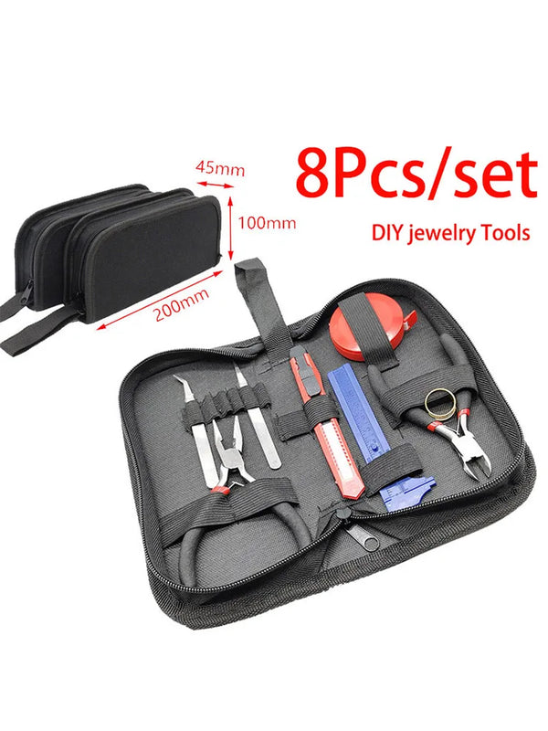 8pcs Jewelry Making Tool Bag Pliers Set Cutter Side Cutting Tweezers DIY Box