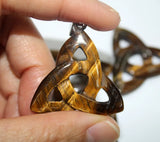 8pcs Natural Stone Tiger Eye Carving Hollow Triangle Pendants for Diy Jewelry
