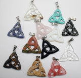 8pcs Natural Stone Tiger Eye Carving Hollow Triangle Pendants for Diy Jewelry