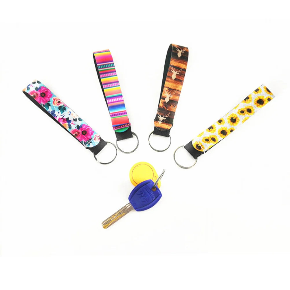 8pcs Neoprene Keychain Diving Material Key Ring Colorful Printing (Style 1)
