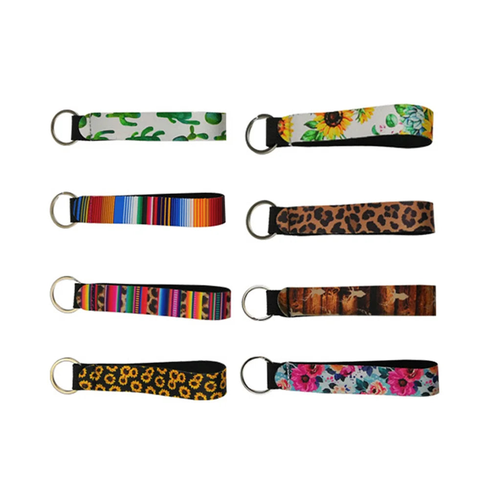 8pcs Neoprene Keychain Diving Material Key Ring Colorful Printing (Style 1)