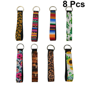 8pcs Neoprene Keychain Diving Material Key Ring Colorful Printing (Style 1)
