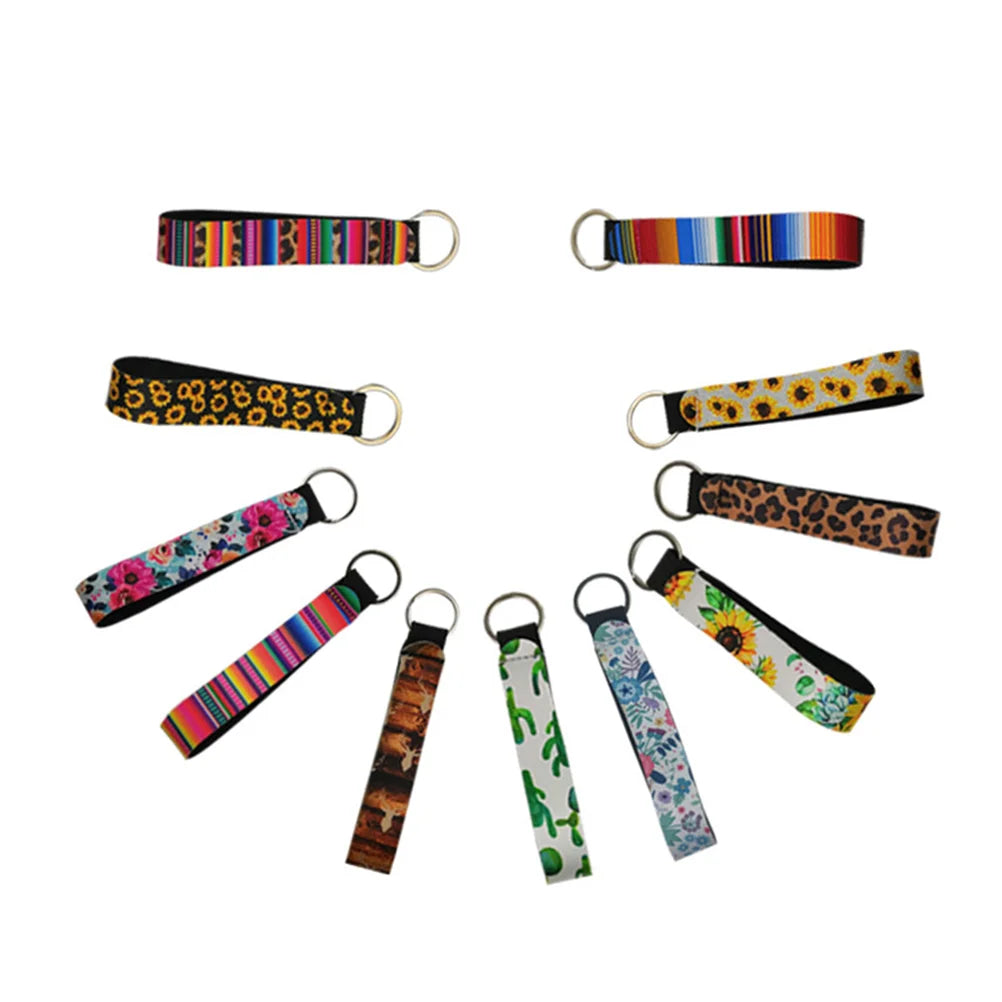8pcs Neoprene Keychain Diving Material Key Ring Colorful Printing (Style 1)