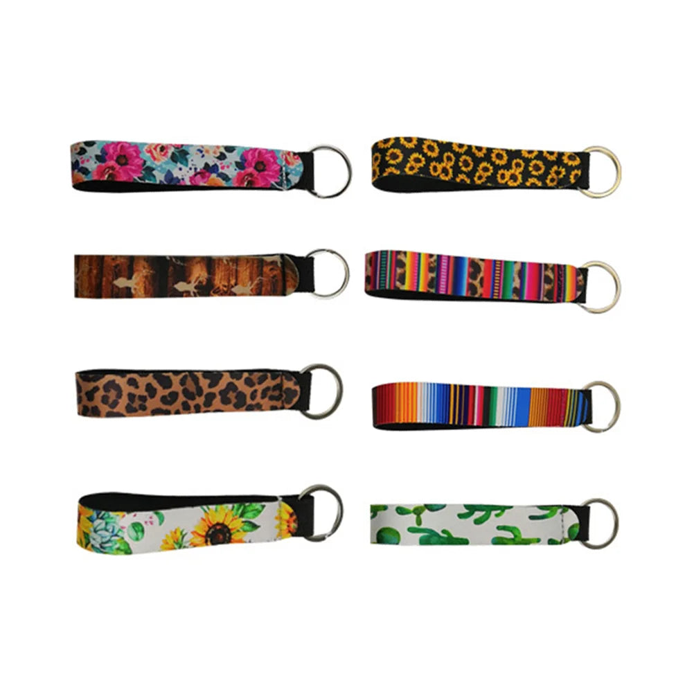 8pcs Neoprene Keychain Diving Material Key Ring Colorful Printing (Style 1)