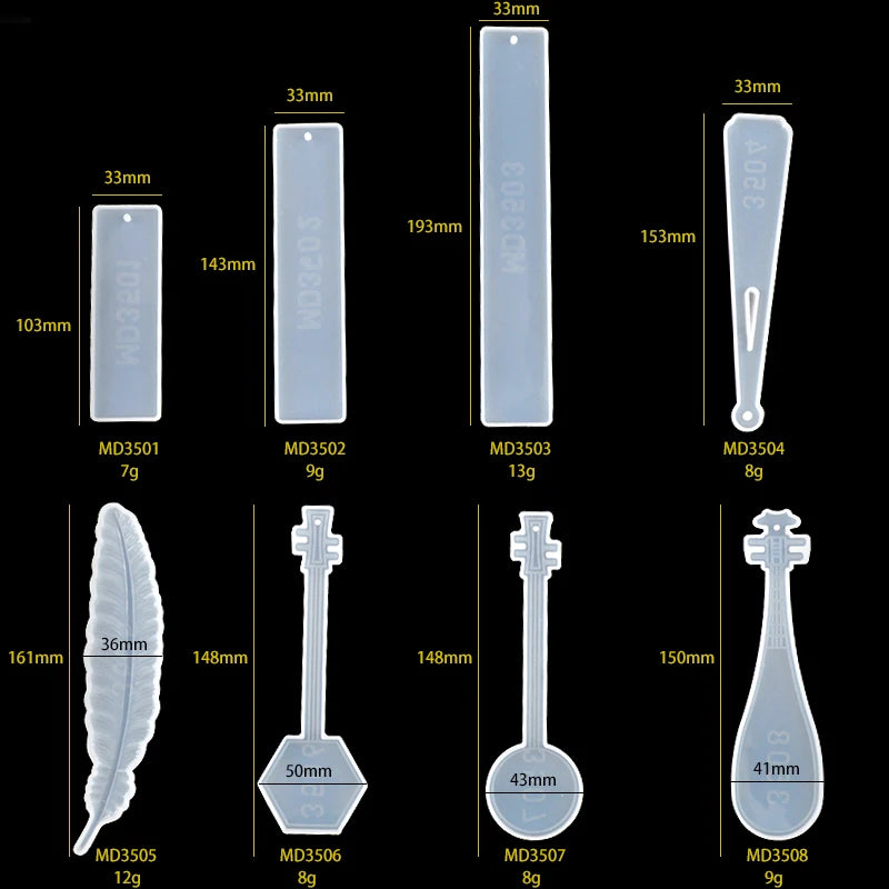 8pcs Ruler Bookmark Resin Molds Kit Silicone Keychain UV Resin DIY Craft