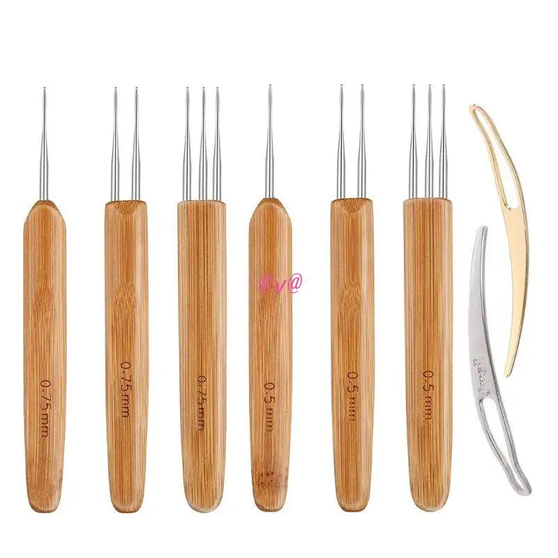 8pcs/bag Double Crochet Needle For Locs Bamboo Dreadlock Crochet Hook