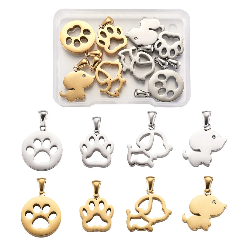 8pcs Stainless Steel Dog Footprint Charms for Jewelry Making