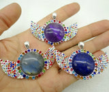 8pcs Natural Stone Quartz Crystal tiger Opal eye Pendant Diy Jewelry Making